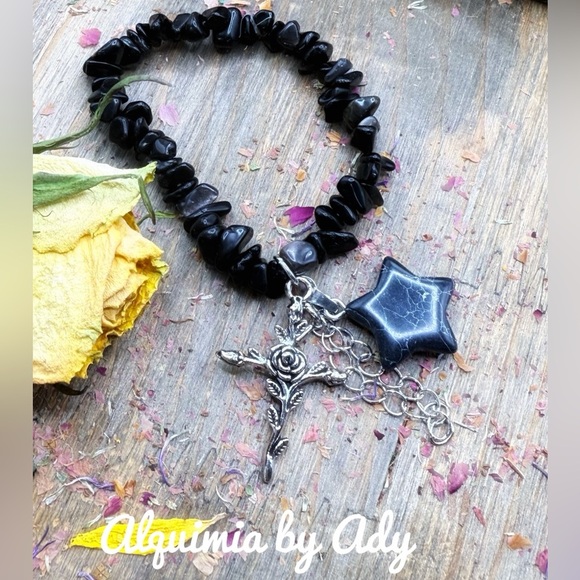 Alquimia Silver and black obsidian bracelet - Picture 1 of 2